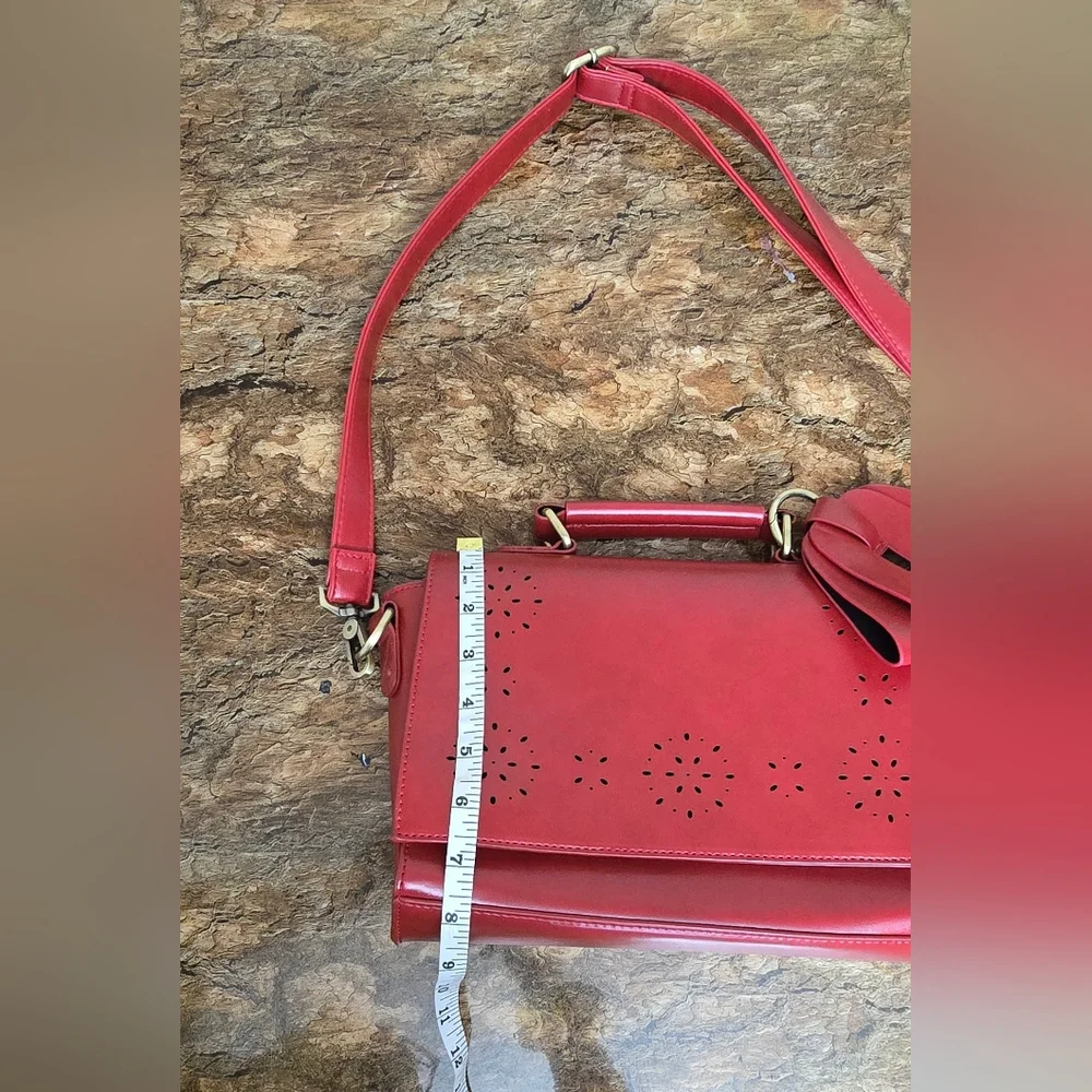 Walsa Red Bow Crossbody Satchel Bag Floral Cutout Top Handle Purse